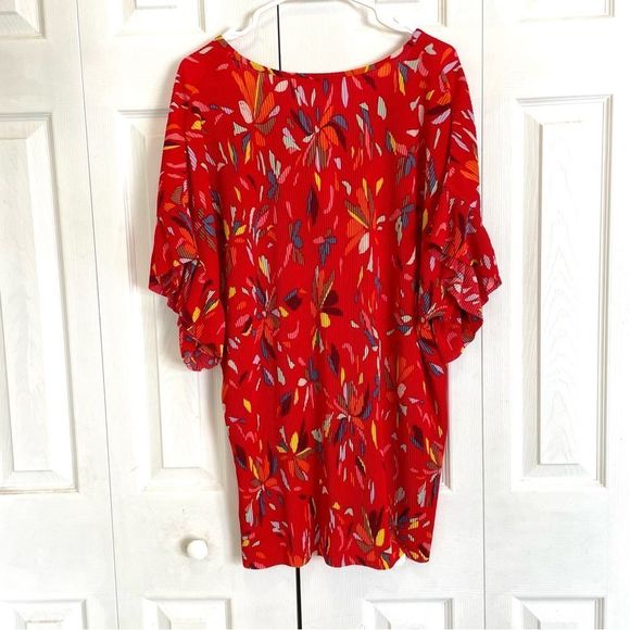 Addition Elle V Neck Ruffle Sleeve Floral Red Top 2X NWT - Picture 6 of 8